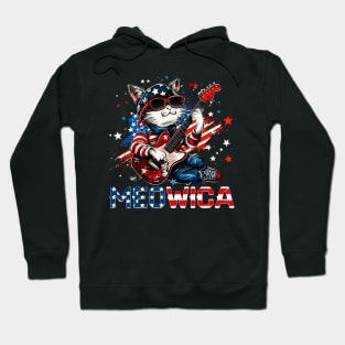 Meowica 4th of July Cat American Flag Cat Funny 4th of July Hoodie
